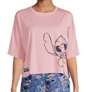Disneys Stitch Sleepwear Pink Lounge Casual Cropped Tee Women’s Size XL